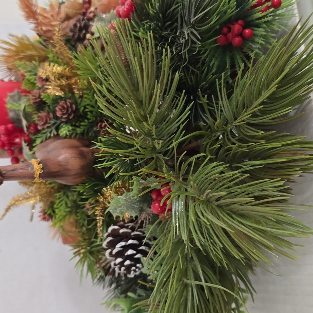 Vintage Festive Red Candle Centerpiece with Reindeer Accents - Picture 13 of 16